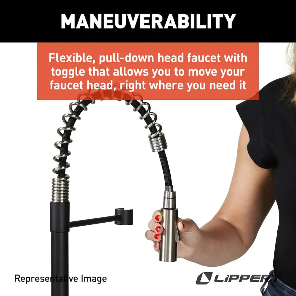 Lippert Comp Coiled Faucet With Toggle 2022109922 - Black SS Pull-Down