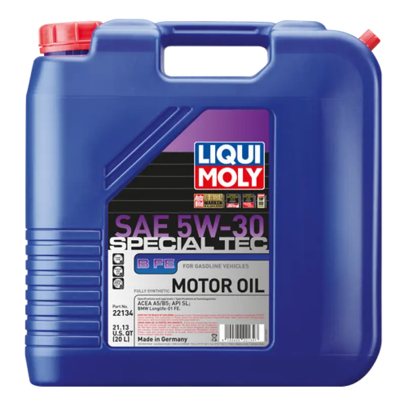 Blue container of Liqui Moly 20L Special Tec B FE 5W-30 motor oil container