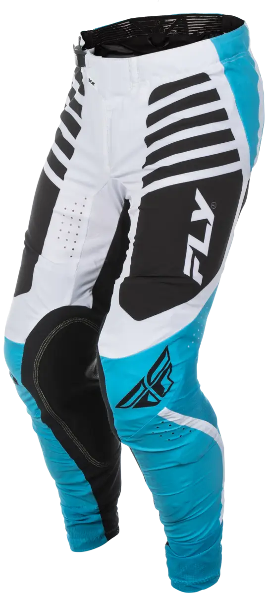 White, black, and blue motocross pants with FLY logo, perfect for RV parts & accessories