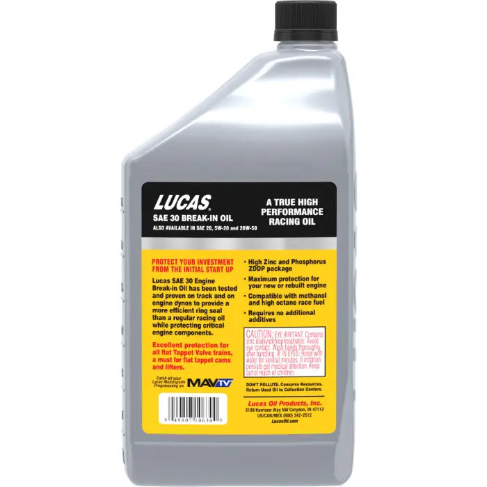 Lucas Lucas Oil SAE 30 Break In Oil Chemicals 10630 - QT Case
