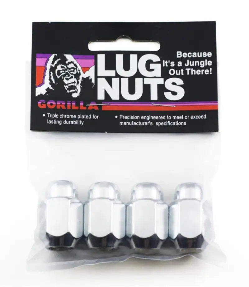 Chrome plated steel lug nuts in packaging for 12mm X 1.5 thread size wheels