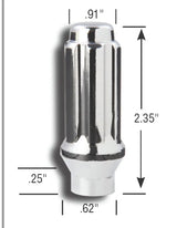 Chrome lug nut with 14mm x 1.5 thread size and dimensions for heavy-duty use