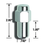 Chrome lug nut with dimensions.