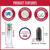 Lug Nut 6 Kit; 14 Millimeter x 1.5 Thread Size; 60 Degree Conical; Spline Drive; Acorn; 1.90 Inch Overall Length; Tool;