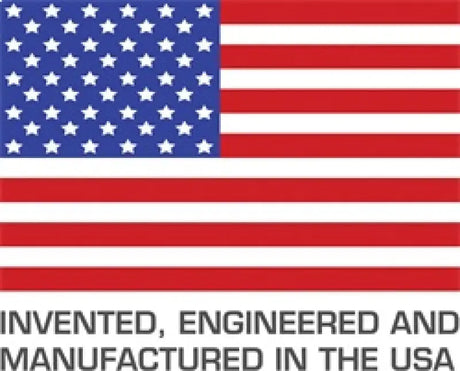 American flag with invented engineered and manufactured in the USA text on Genesis Elite tri-fold tonneau cover