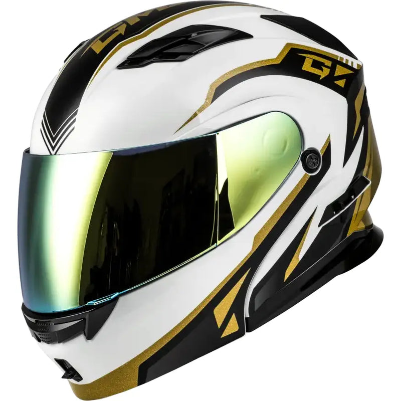 M101381295 Gmax Md-01 Volta Helmet White/Gold/Black Metallic Md - RV and Auto Parts