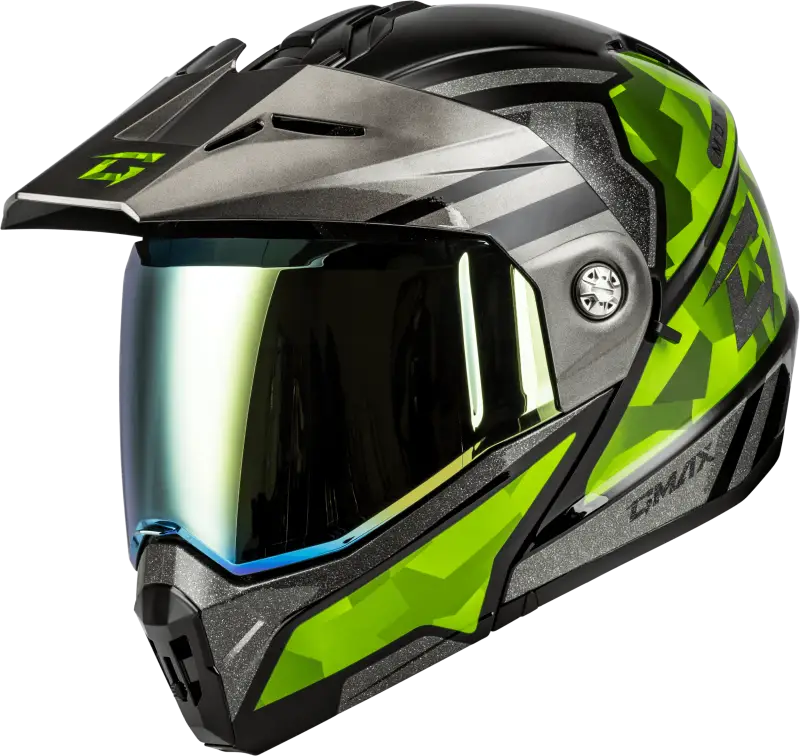 M17411068 Gmax Md-74 Striker Modular Helmet W Gld Shld Blk/Slvr/Grn Mtlc 2X - RV and Auto Parts