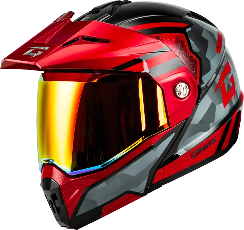 M17411157 Gmax Md-74 Striker Modular Helmet W Red Shield Blk/Gry/Rd Mtlc Xl - RV and Auto Parts