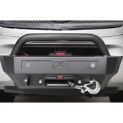 Black off-road bumper with winch and Fab Fours sensor plate for off-road protection