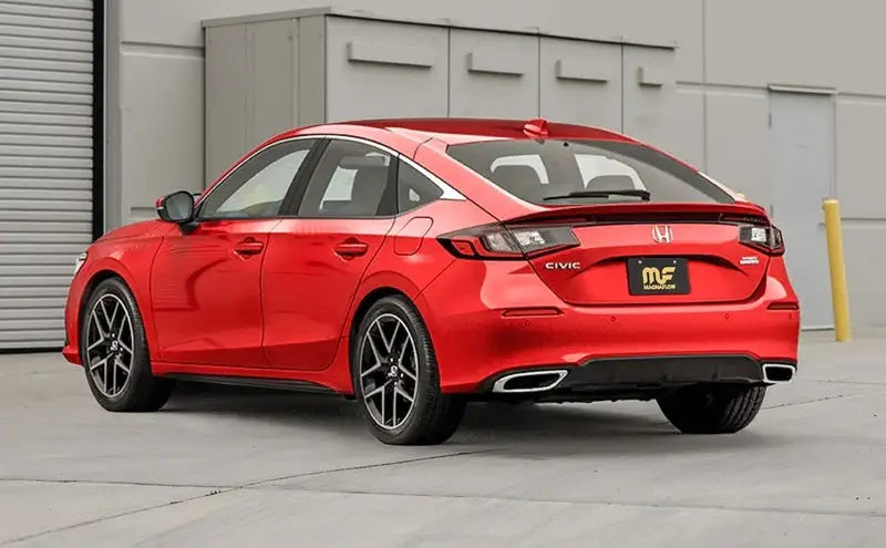 Red 2019 Honda Civic Sport hatchback with black accents and alloy wheels
