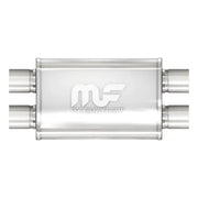 MagnaFlow Muffler Mag SS 14X4X9 2.5 D/D, stainless steel, dual inlet/outlet, straight-through perforated core, satin finish.