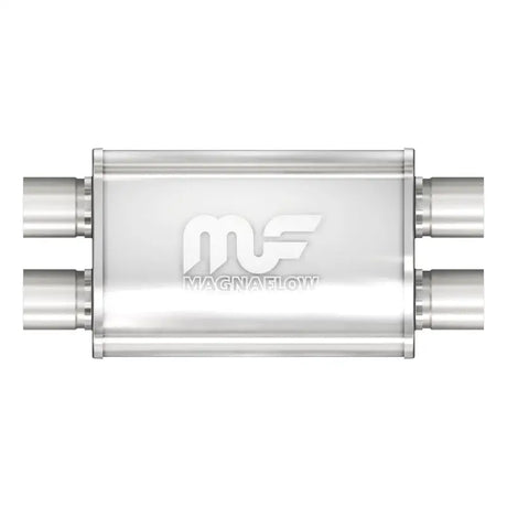 MagnaFlow Muffler Mag SS 14X4X9 2.5 D/D - Satin finish stainless steel, dual inlet/outlet, straight-through perforated core for maximum flow, universal fit, engineered for performance and sound enhancement.