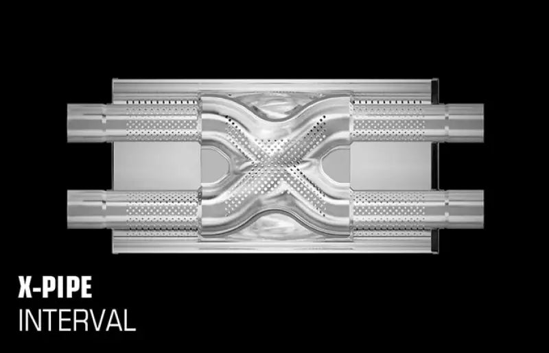 MagnaFlow Muffler Mag SS 14X4X9 2.5 D/D, displaying durable stainless steel construction with a sleek satin finish and perforated dual core design.