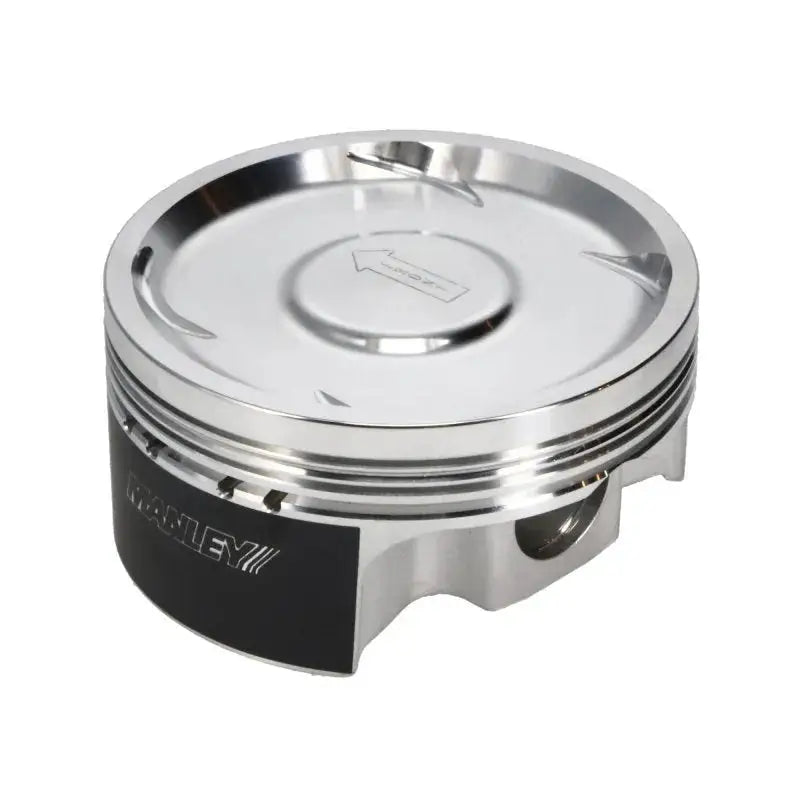 Shiny silver Subaru WRX dish piston in Manley single piston for performance upgrades