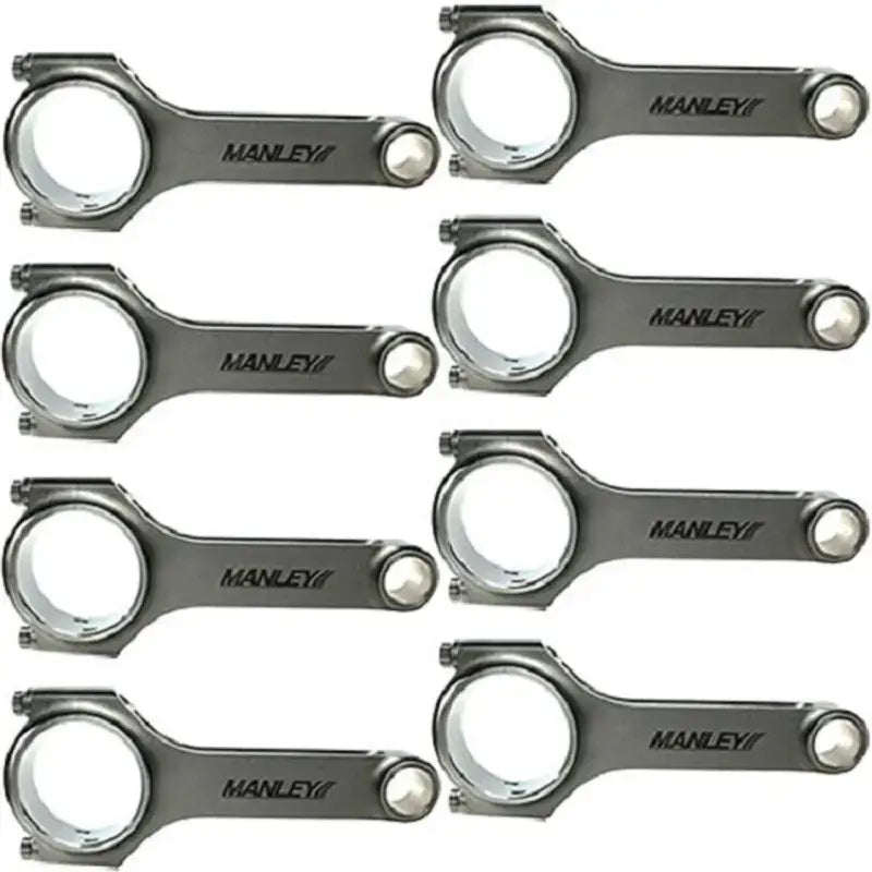 Eight connecting rods from the Manley Chevrolet LS H Tuff Series rod set with ARP 2000 bolts