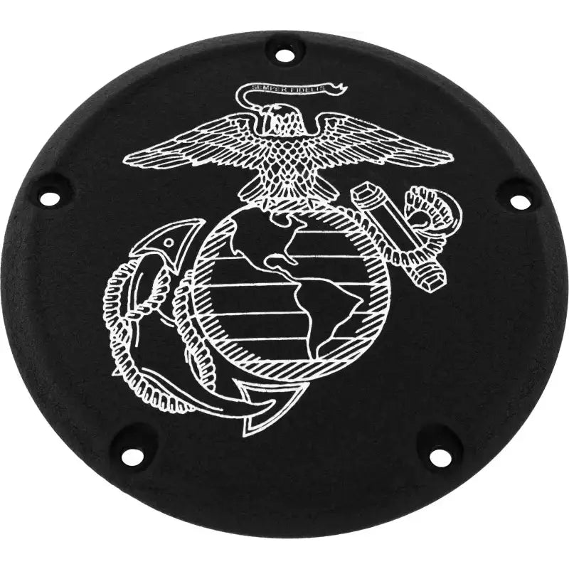 CUSTOM ENGRAVING MAR08-46BG 7 M8 Flt/Flh Derby Cover Marine Ega Black