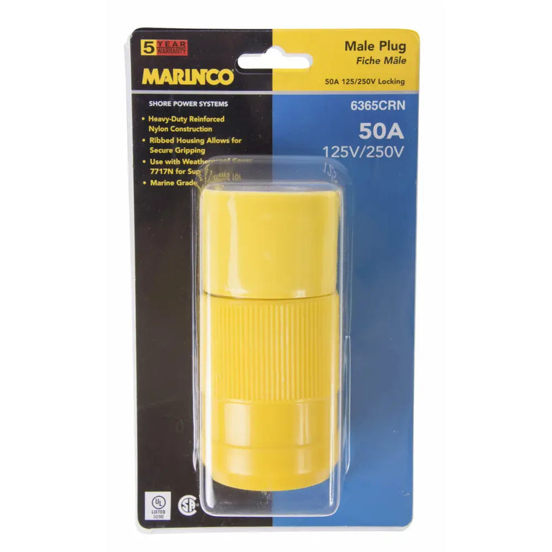 Marinco Contoured Grip Power Cord Plug End 6364CRN - Yellow Female Connector 50A