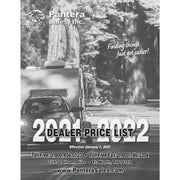 Cover of Pantera Sales Inc. 2021-2022 Dealer Price List with a motorhome traveling on a forest road.