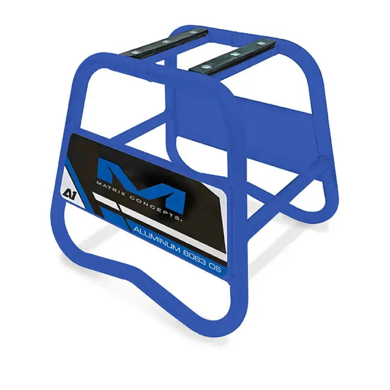 Blue aluminum motorcycle stand from Matrix Concepts A1 Aluminum Stand lineup