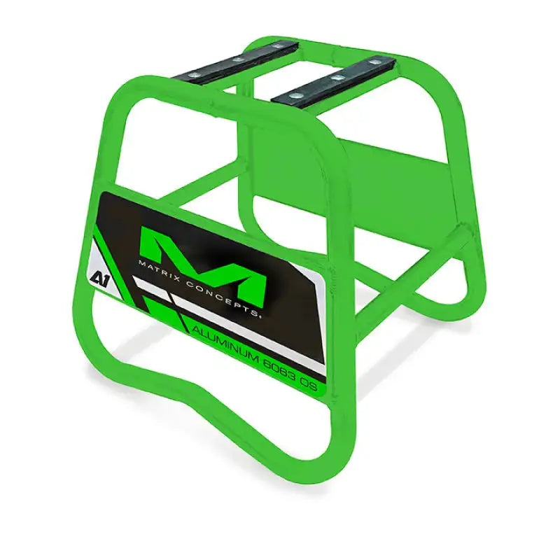 Green metal motorcycle stand from Matrix Concepts A1 Aluminum Stand collection