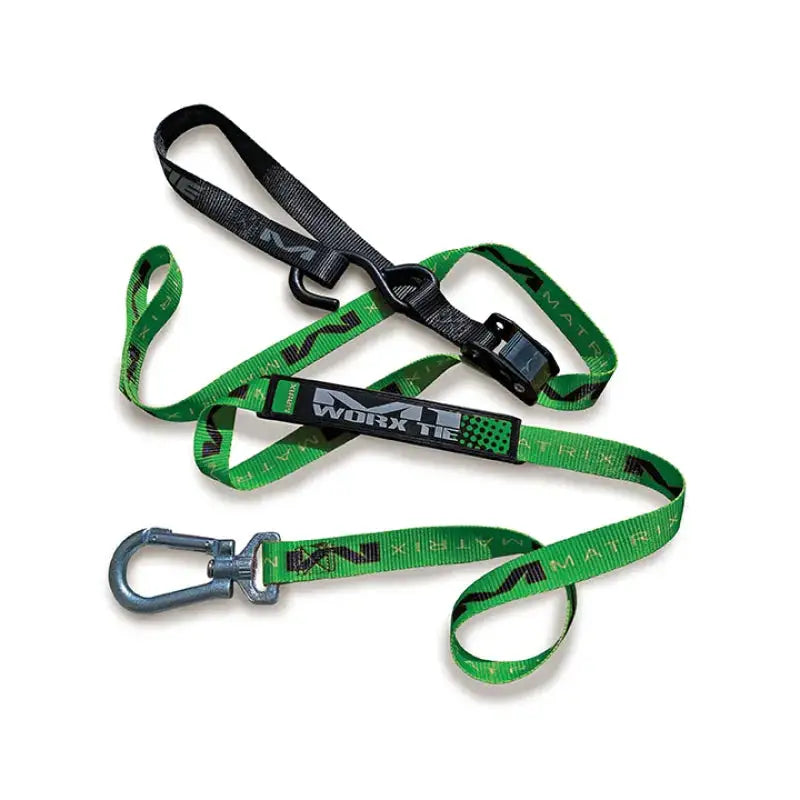 Green and black tie-down strap from Matrix Concepts Worx Tie set in green color