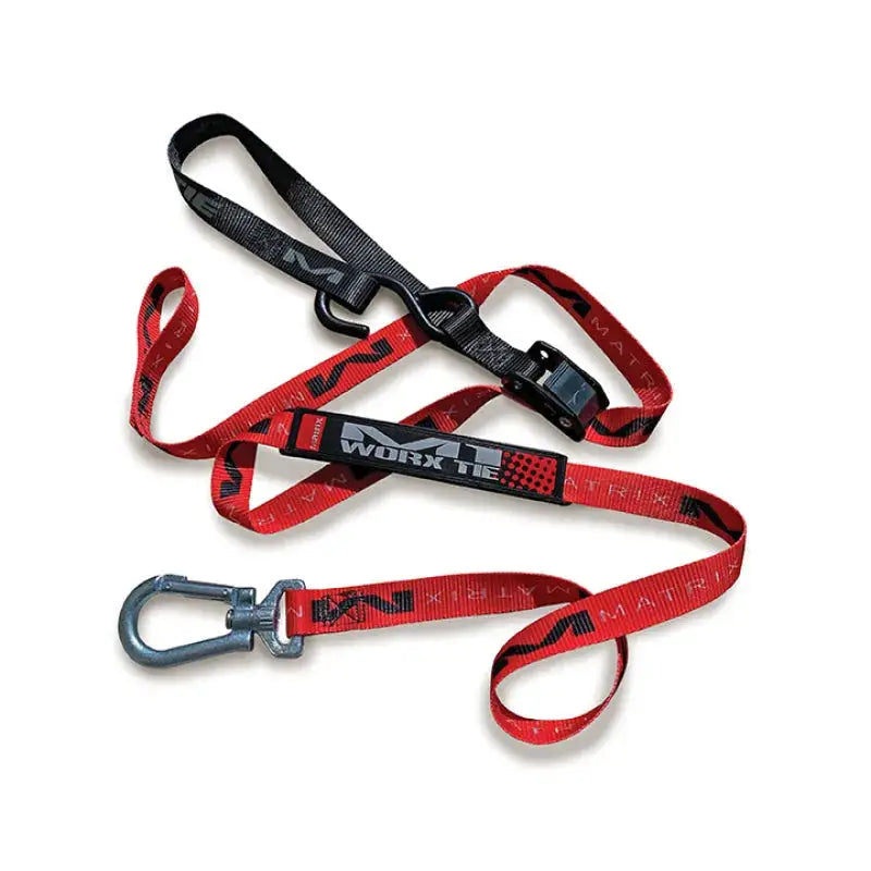 Red and black Matrix Concepts Worx Tie Down Strap for secure gear locking