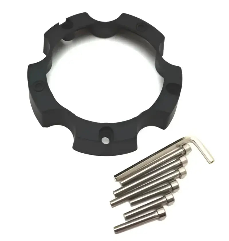 Matte black space wheel pros Hlo cap with screw details and Allen wrench included