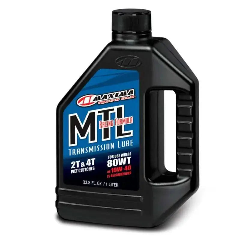 Maxima MTL-R 2-cycle Transmission 80wt - 1 Liter bottle featuring premium transmission fluid for high-performance applications.