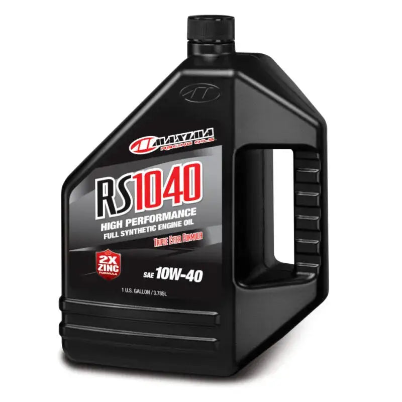 Maxima Performance Auto RS1040 10W-40 Full Synthetic Engine Oil 128oz, premium high-performance oil container with a black design and product details.