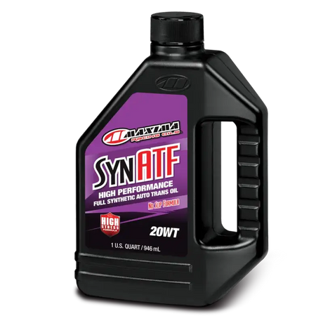 Maxima Performance Auto Synthetic Racing ATF 20WT Full Synthetic Auto Trans Oil Quart bottle with high performance labeling.