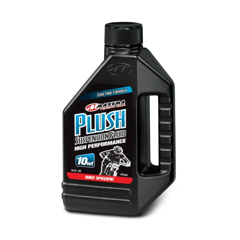 Maxima Plush Suspension Fluid 10WT - 16oz premium synthetic oil for motorcycle, ATV, and UTV suspension systems.