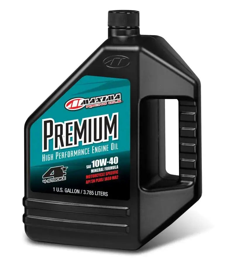 Black jug of Maxima Premium 10w40 engine oil for top-notch vehicle performance