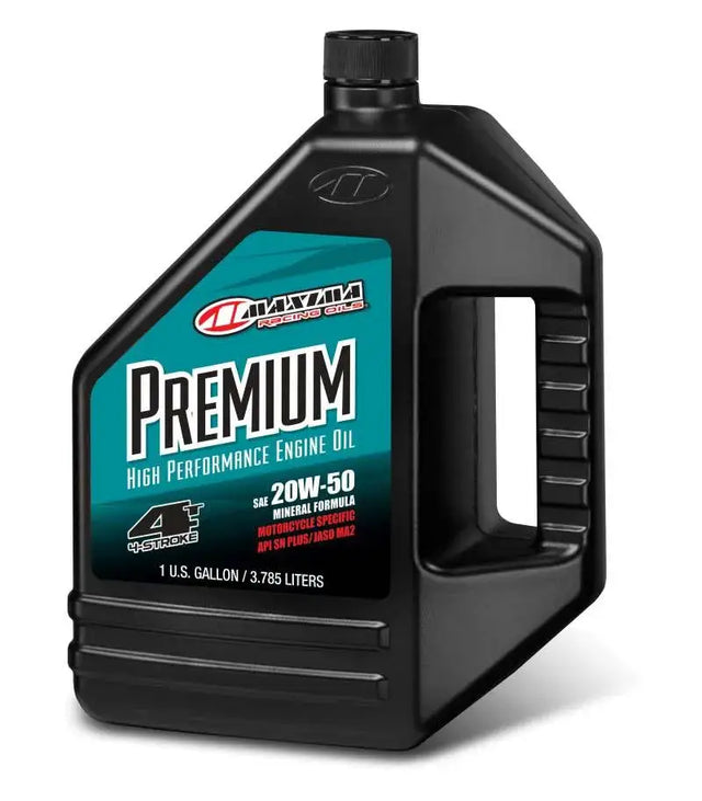 Black bottle of Maxima Premium 20w50 engine oil for top vehicle performance