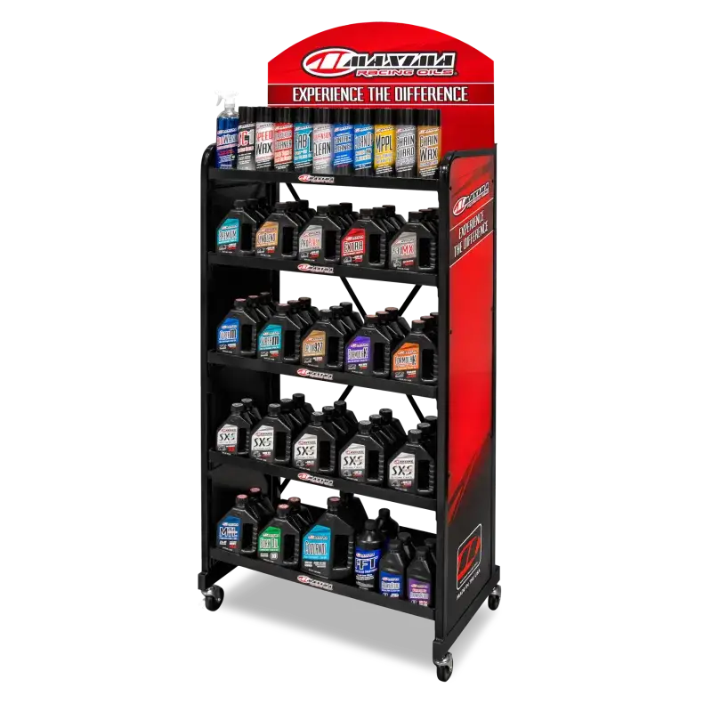 Motor oil on Maxima Standard Floor Display Large Metal Shelf in a floor display setup