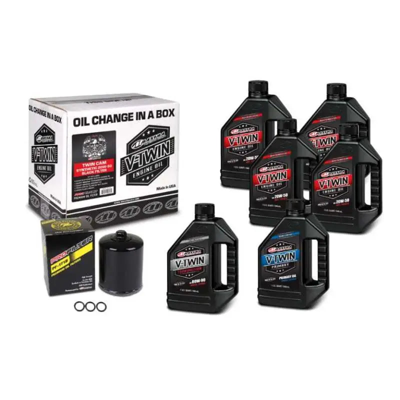 Maxima V-Twin Oil Change Kit Synthetic w/ Black Filter Twin Cam - Oils & Filters