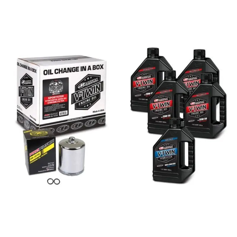Maxima V-Twin Oil Change Kit Synthetic w/ Chrome Filter Sportster - Oils & Filters