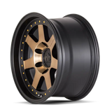 Matte black and bronze tint Mayhem 8300 Prodigy wheel with 6 spokes and gold rivets