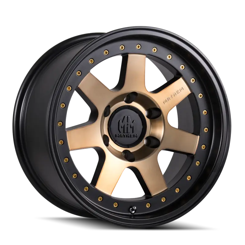 Matte black and bronze tint off-road wheel with multi-spoke design and simulated beadlock ring