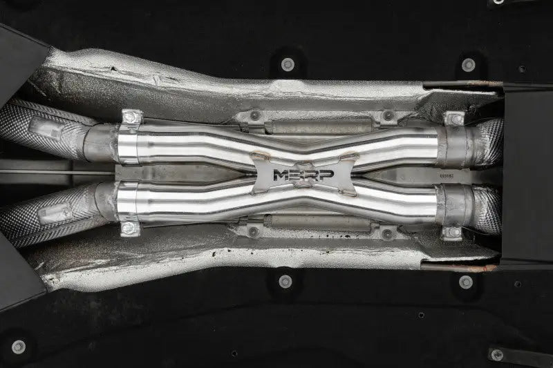 Stainless steel exhaust system for Ferrari 812SF with resonator delete and X-Pipe