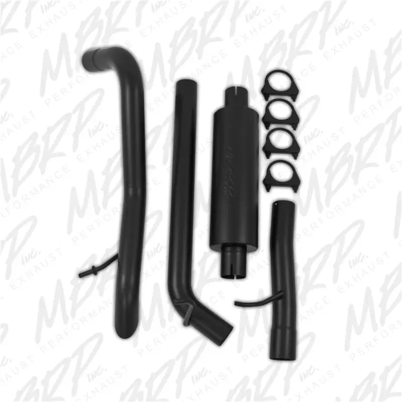 Black exhaust system components for MBRP 12 Jeep Wrangler Rubicon single rear exit off-road