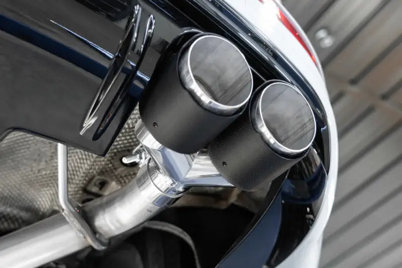 Dual rear exit exhaust pipes on MBRP Audi SQ5 with quad carbon fiber tips