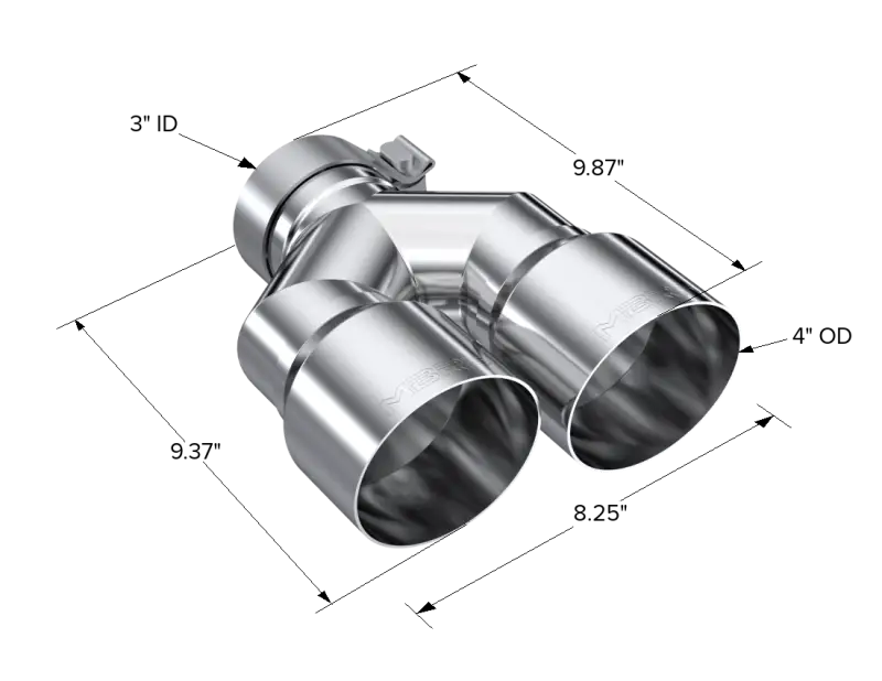 MBRP 3in ID / Dual 4in OD Out Staggered L 9.37in / R 9.87in Single Wall T304 SS Univ Exhaust Tip - Truck & Automotive