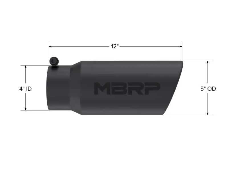 MBRP Universal Tip 5 O.D. Angled Rolled End 4" Inlet, 12" Length - Black Finish, T304 Stainless Steel, Perfect Fit, Durable, Stylish Automotive Exhaust Component.