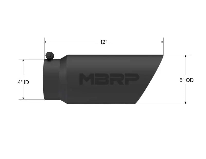 MBRP Universal Tip 5 O.D. Dual Wall Angled, Black Finish, 4" Inlet, 12" Length, Stainless Steel.