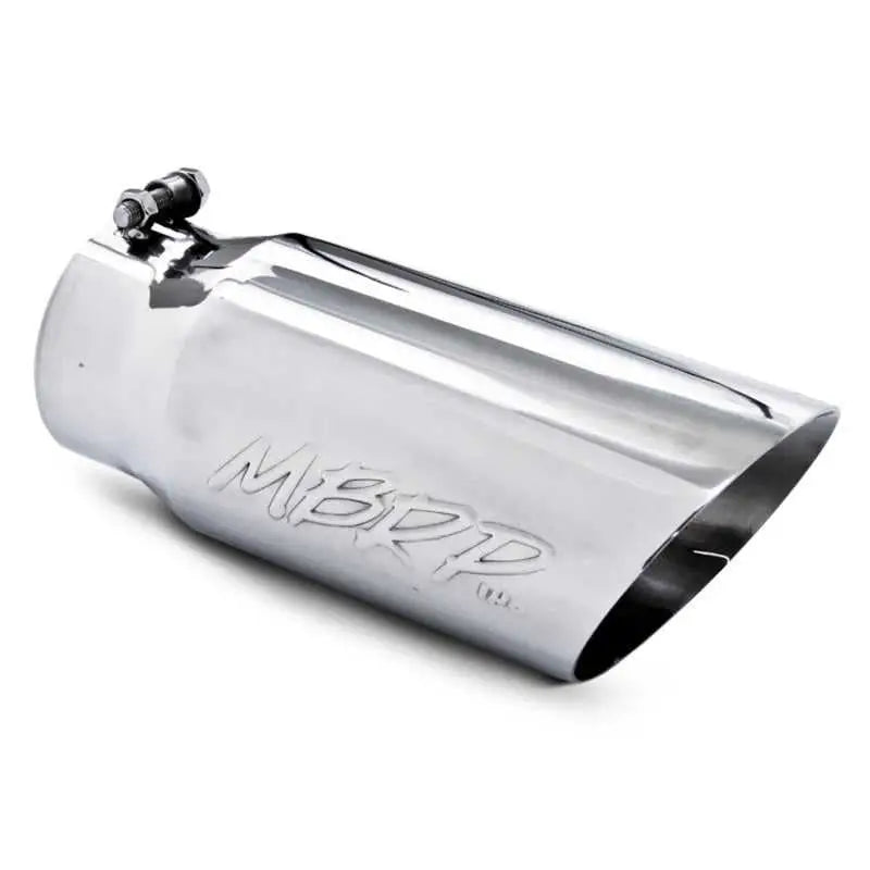 MBRP Universal Tip 5 O.D. Dual Wall Angled 4-inch Inlet, 12-inch Length, Mirror Polished T304 Stainless Steel Exhaust Tip.