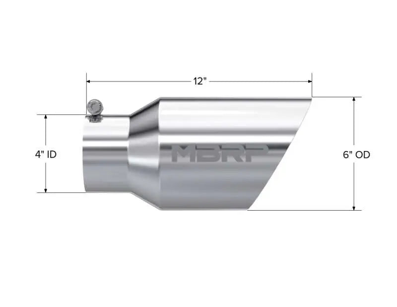 MBRP Universal Tip 6" O.D. Dual Wall Angled 4" Inlet 12" Length, Mirror Polished T304 Stainless Steel Exhaust Tip