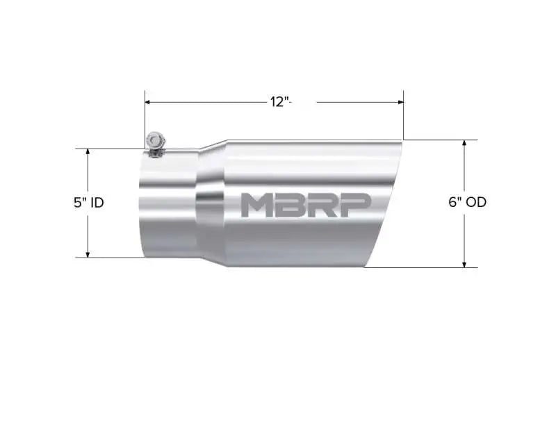 MBRP Universal Tip 6 O.D. Dual Wall Angled 5 inlet 12 length Mirror Polished T304 Stainless Steel
