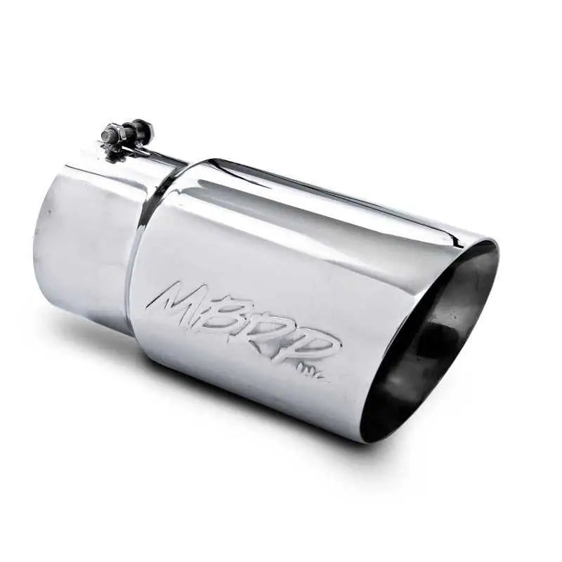 MBRP Universal Tip 6 O.D. Dual Wall Angled 5 Inlet 12 Length, Mirror Polished T304 Stainless Steel Exhaust Tip.