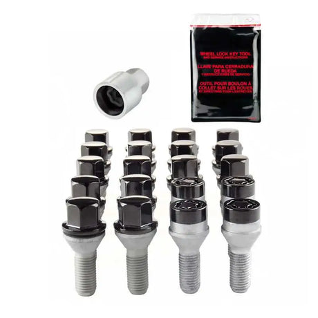 McGard 5 Lug Hex Install Kit w/Locks (Cone Seat Bolt) M12X1.5 / 17mm Hex / 25.5mm Shank L. - Black 