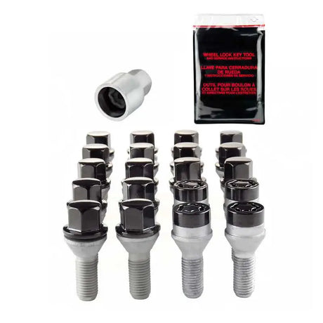 McGard 5 Lug Hex Install Kit w/Locks (Cone Seat Bolt) M12X1.5 / 17mm Hex / 25.5mm Shank L. - Black 